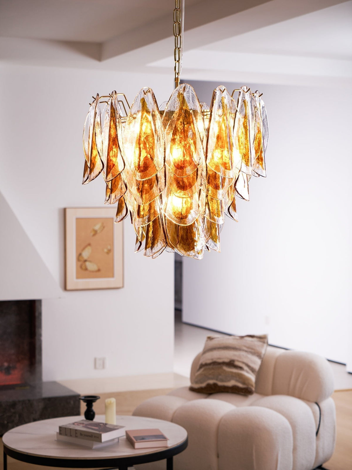 Lioraora lampadario foglia ambra vetro Stratificato Calore organico