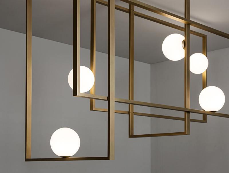 Veliiel lampadario Mondrian Geometrico in vetro e ottone moderno
