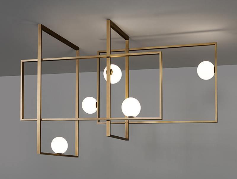 Veliiel lampadario Mondrian Geometrico in vetro e ottone moderno