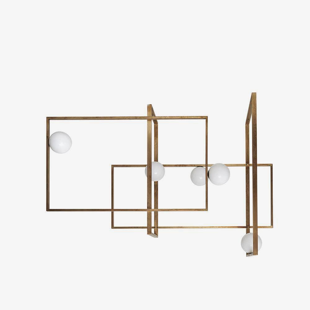 Veliiel lampadario Mondrian Geometrico in vetro e ottone moderno