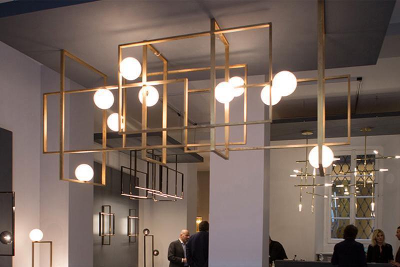 Veliiel lampadario Mondrian Geometrico in vetro e ottone moderno