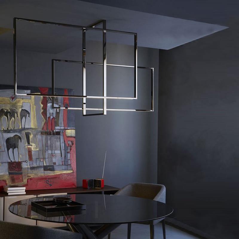 Veliiel lampadario Mondrian Geometrico in vetro e ottone moderno