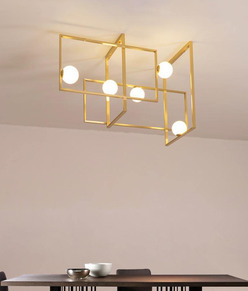 Veliiel lampadario Mondrian Geometrico in vetro e ottone moderno