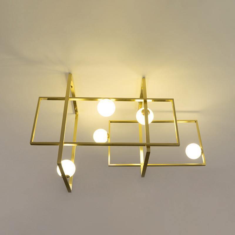 Veliiel lampadario Mondrian Geometrico in vetro e ottone moderno