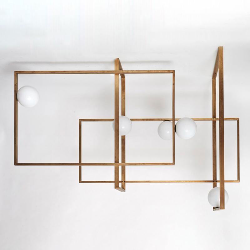Veliiel lampadario Mondrian Geometrico in vetro e ottone moderno