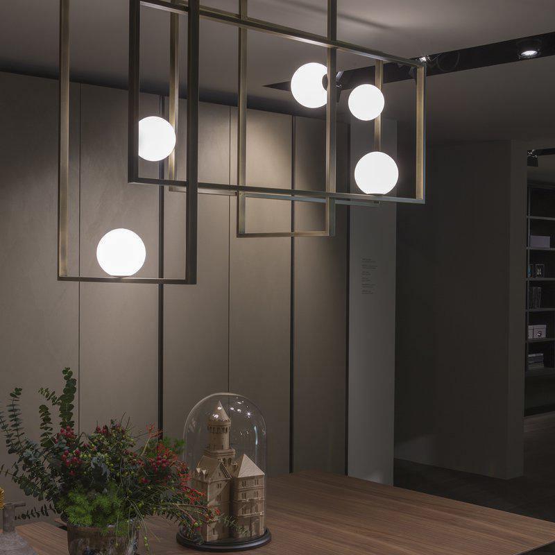 Veliiel lampadario Mondrian Geometrico in vetro e ottone moderno