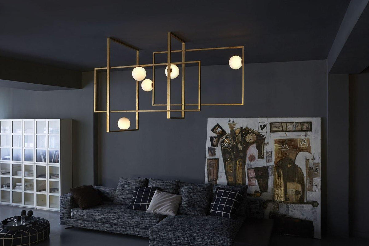 Veliiel lampadario Mondrian Geometrico in vetro e ottone moderno