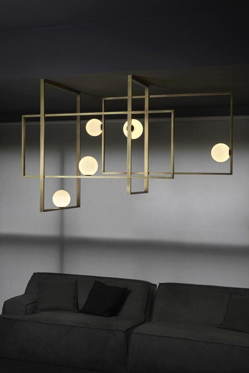 Veliiel lampadario Mondrian Geometrico in vetro e ottone moderno