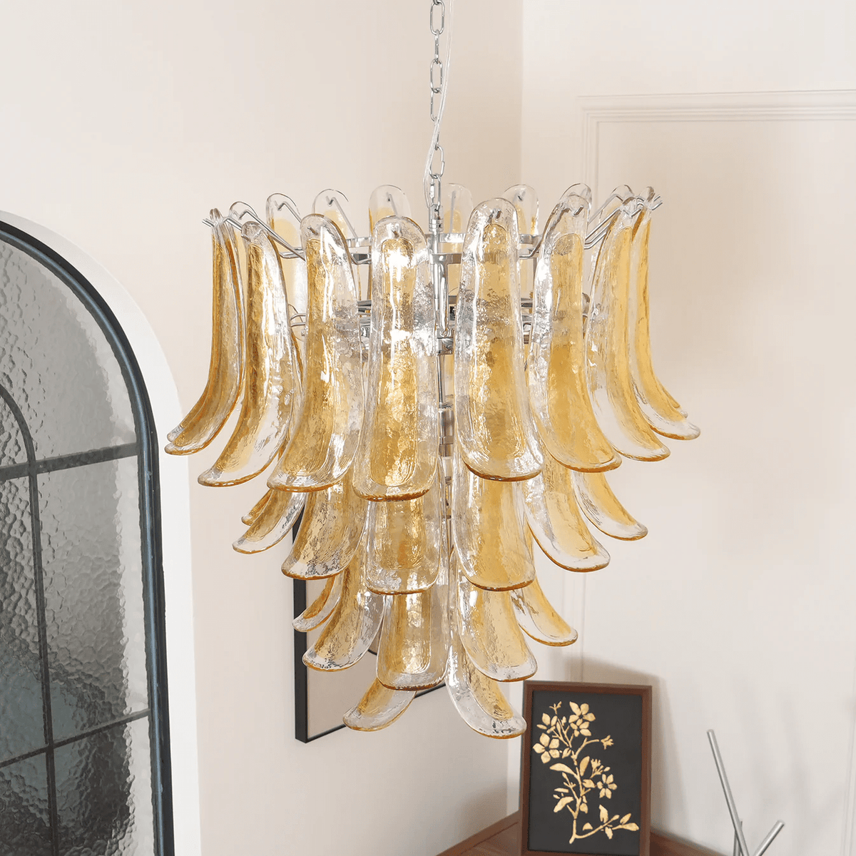 Liorisissa lampadario Giglio ambra vetro Murano Strutturato a Livelli