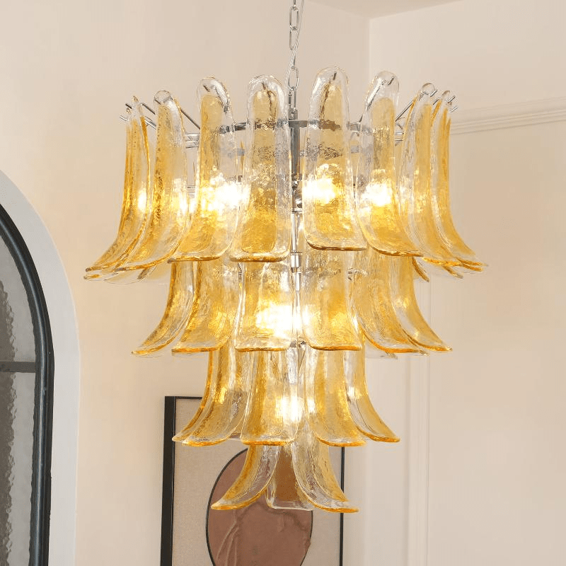 Liorisissa lampadario Giglio ambra vetro Murano Strutturato a Livelli