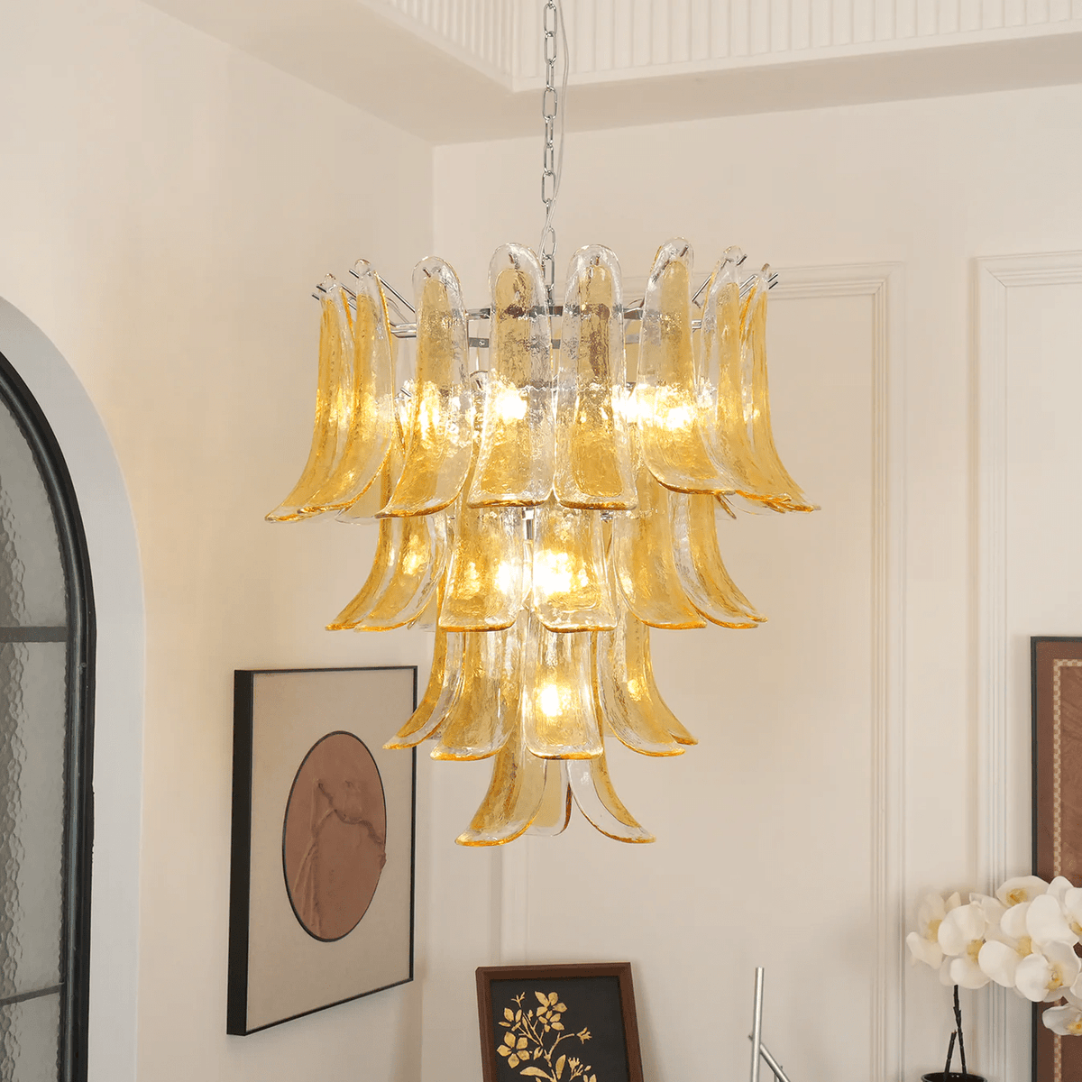 Liorisissa lampadario Giglio ambra vetro Murano Strutturato a Livelli