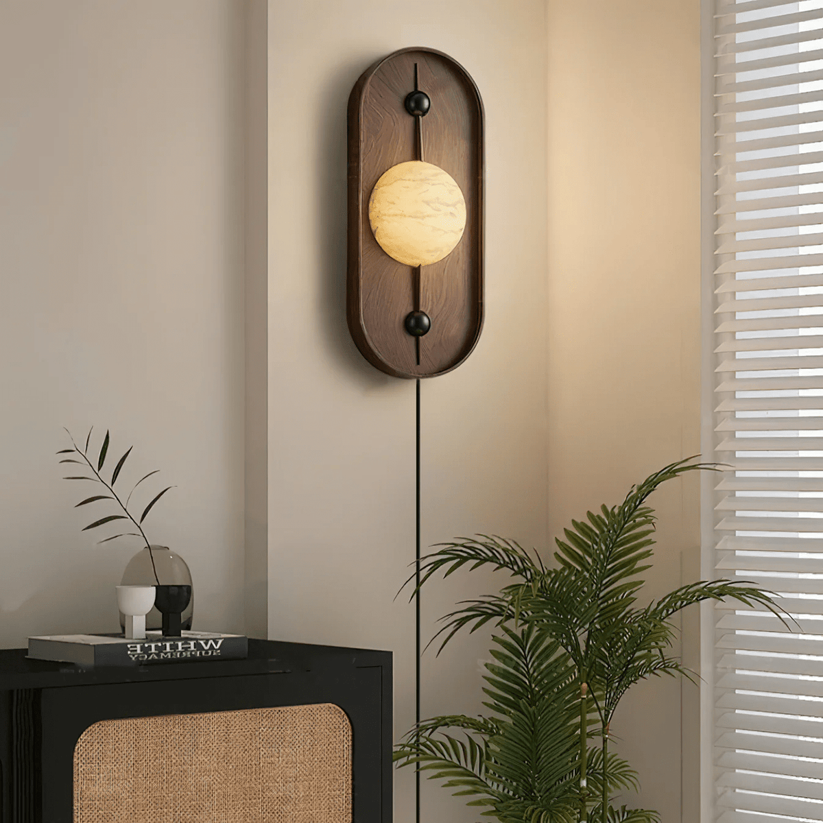 Nivuielle Oval alabastro legno Marrone lampada da parete