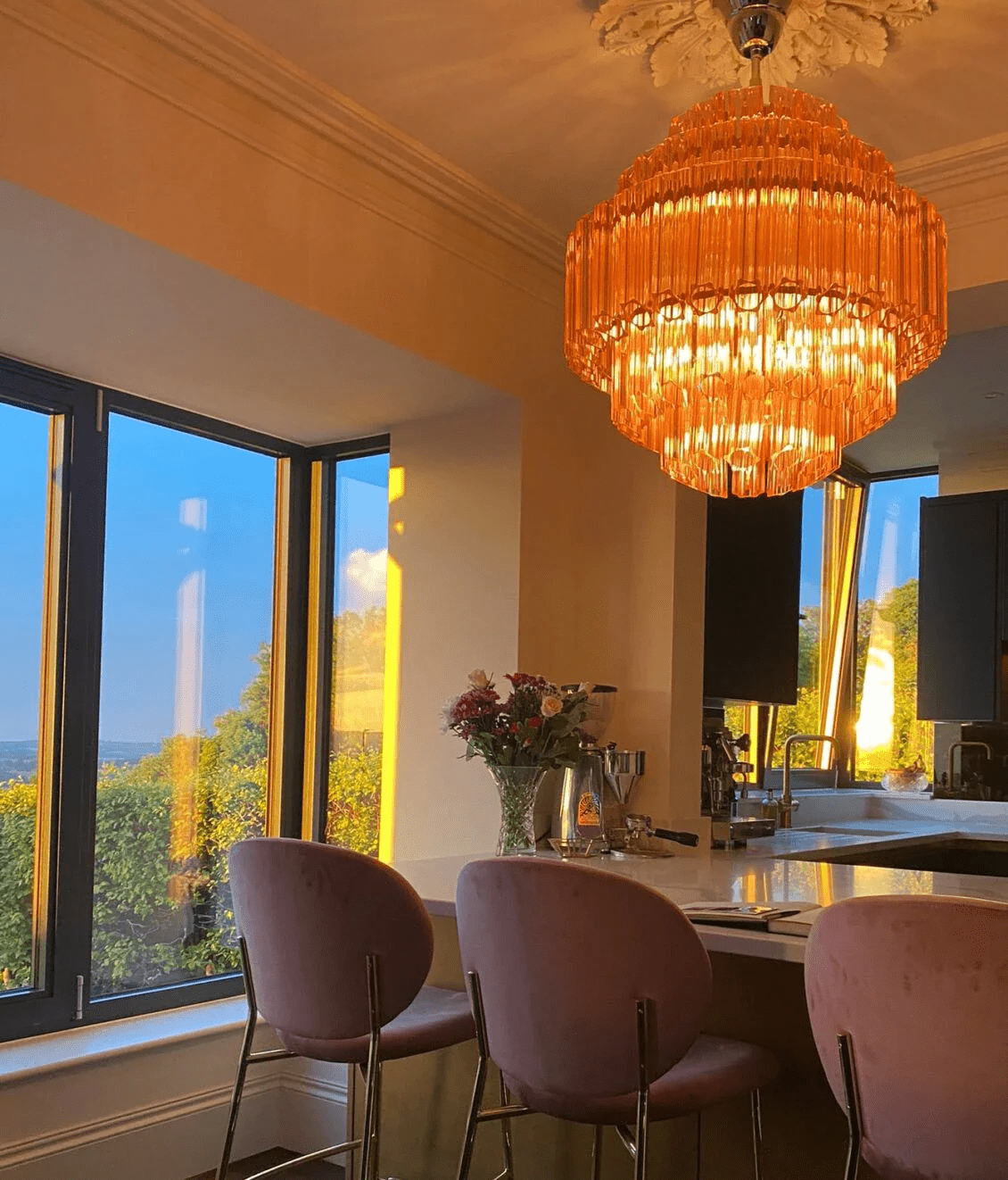 Veleneon lampadario Tubi in vetro Rosa Esagonali Stratificati a Diamante