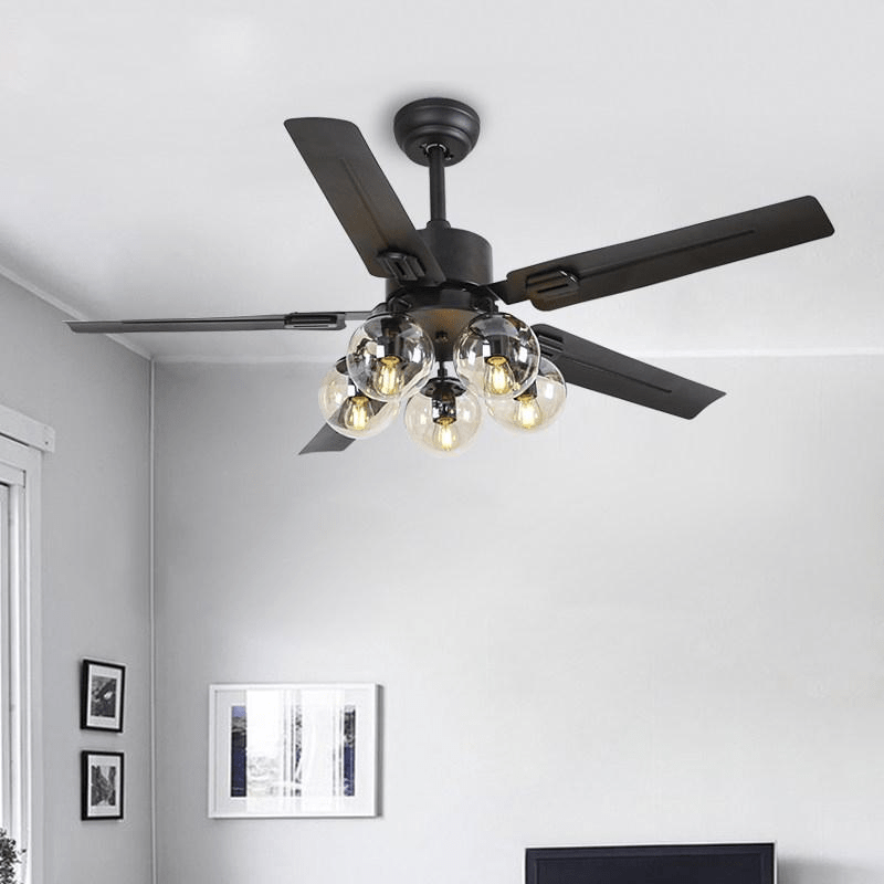Zazoren Ventilatore da soffitto con luce in vetro nero vintage