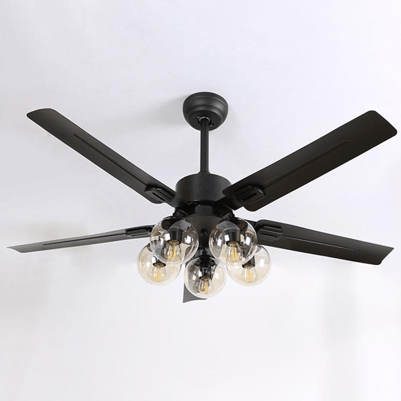 Zazoren Ventilatore da soffitto con luce in vetro nero vintage