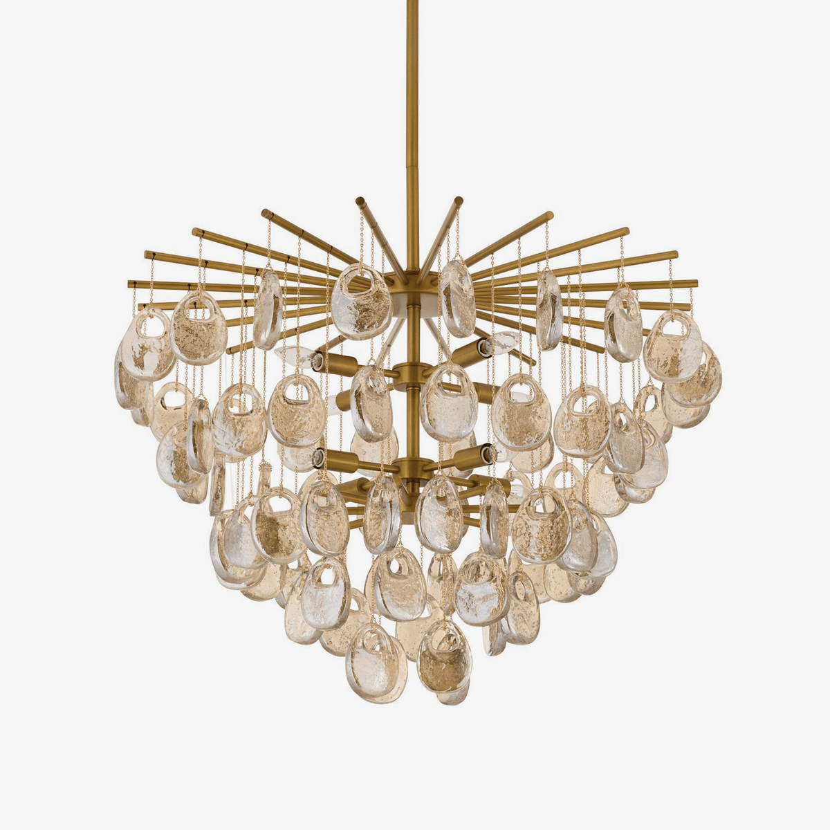 Velaian lampadario Gocce in vetro ambra ottone Antico