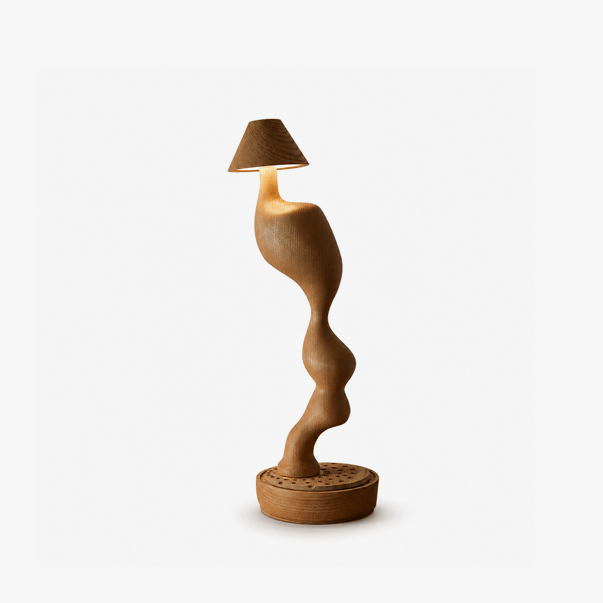 Carved lampada da tavolo in legno intagliato senza cavo