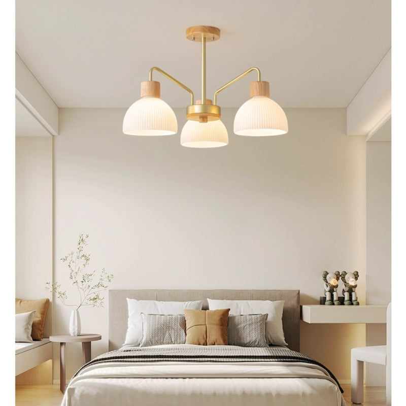 Arisha Moderno Metallo/Legno/Vetro Lux Lampadario Bianco/Noce Soggiorno/Sala da Pranzo