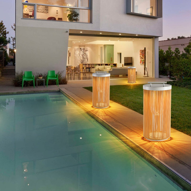Ray Lampade da Esterno Metallo Rattan Retro Cavo/Solare/USB Giardino