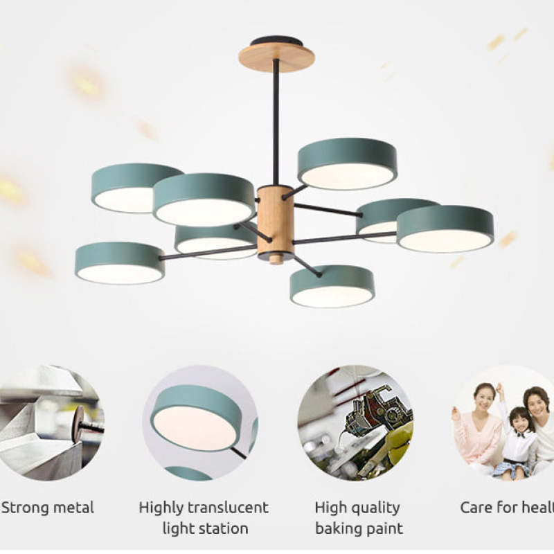 Arisha Moderna LED Design Lampada a Sospensione Metallo Legno Grigio/Verde Soggiorno/Camera da Letto