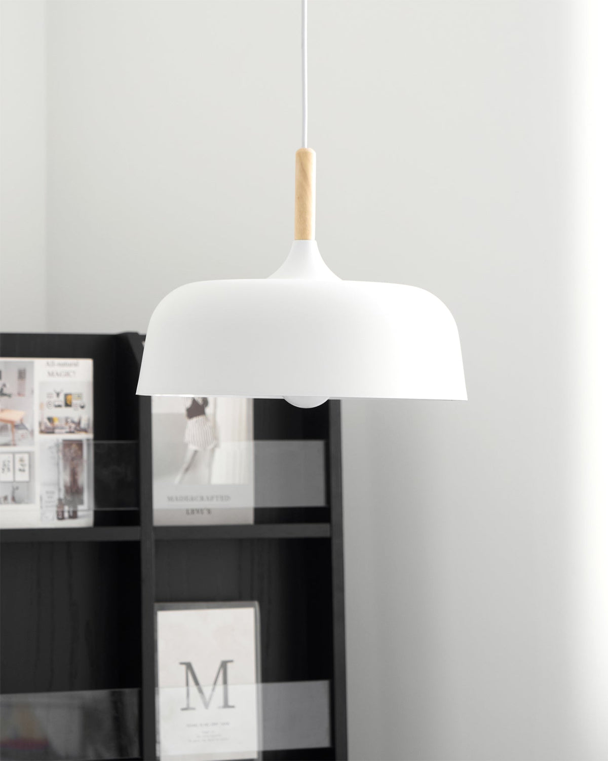 Sylivenne lampada a sospensione con paralume bianco in legno