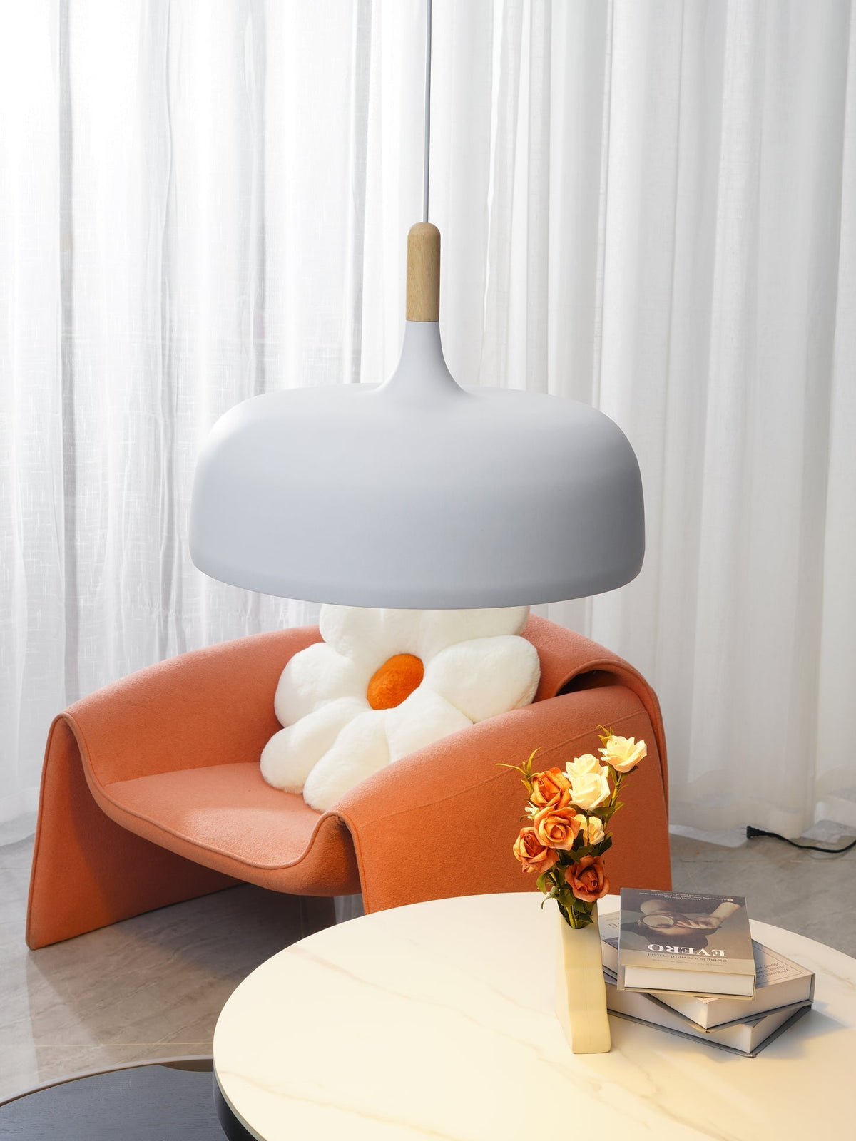 Sylivenne lampada a sospensione con paralume bianco in legno