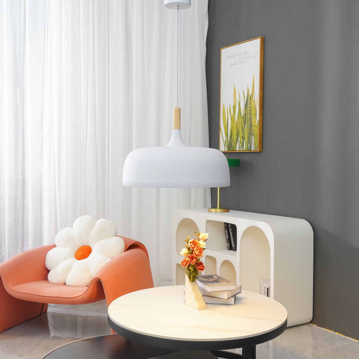 Sylivenne lampada a sospensione con paralume bianco in legno