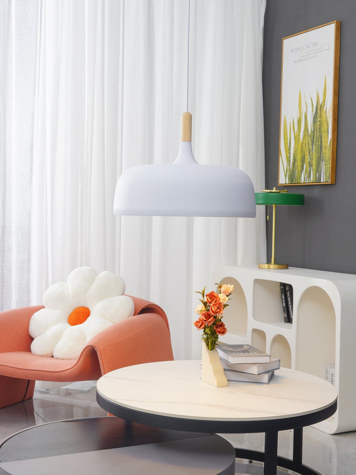 Sylivenne lampada a sospensione con paralume bianco in legno