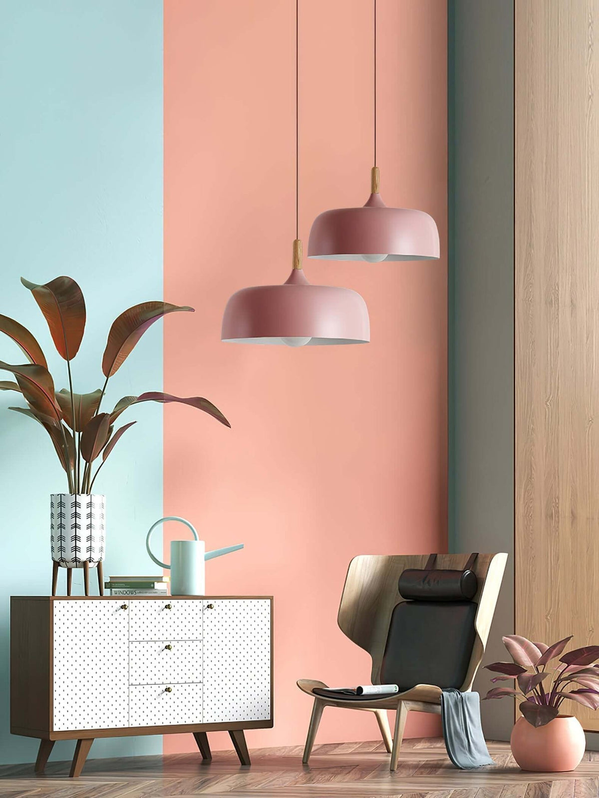 Sylivenne lampada a sospensione con paralume bianco in legno