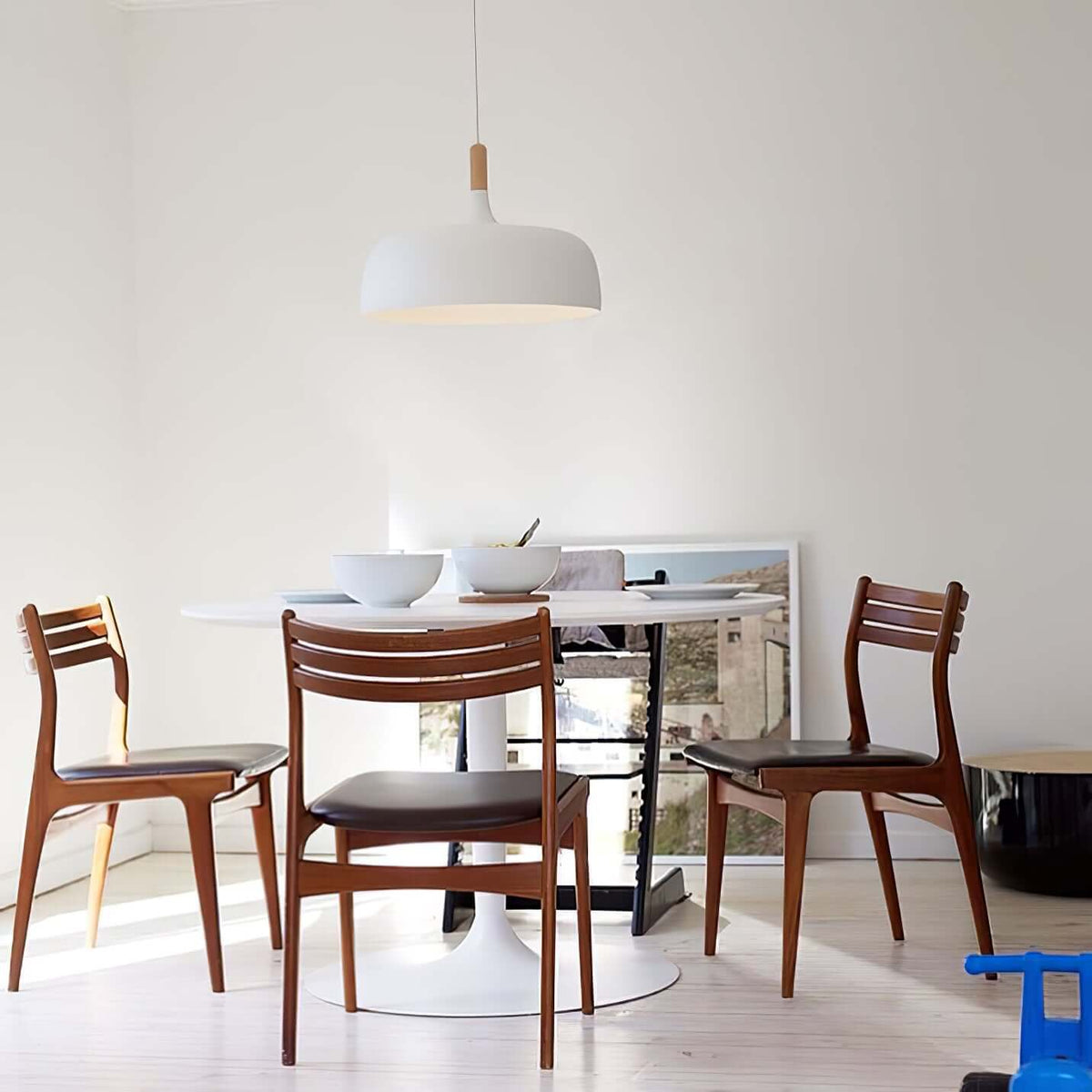 Sylivenne lampada a sospensione con paralume bianco in legno