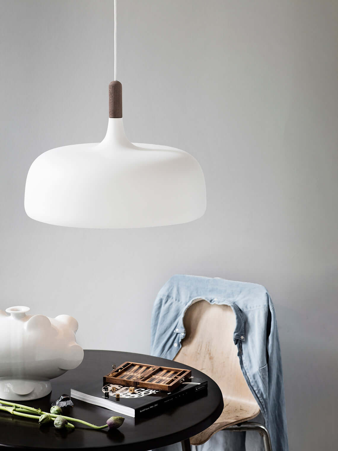 Sylivenne lampada a sospensione con paralume bianco in legno