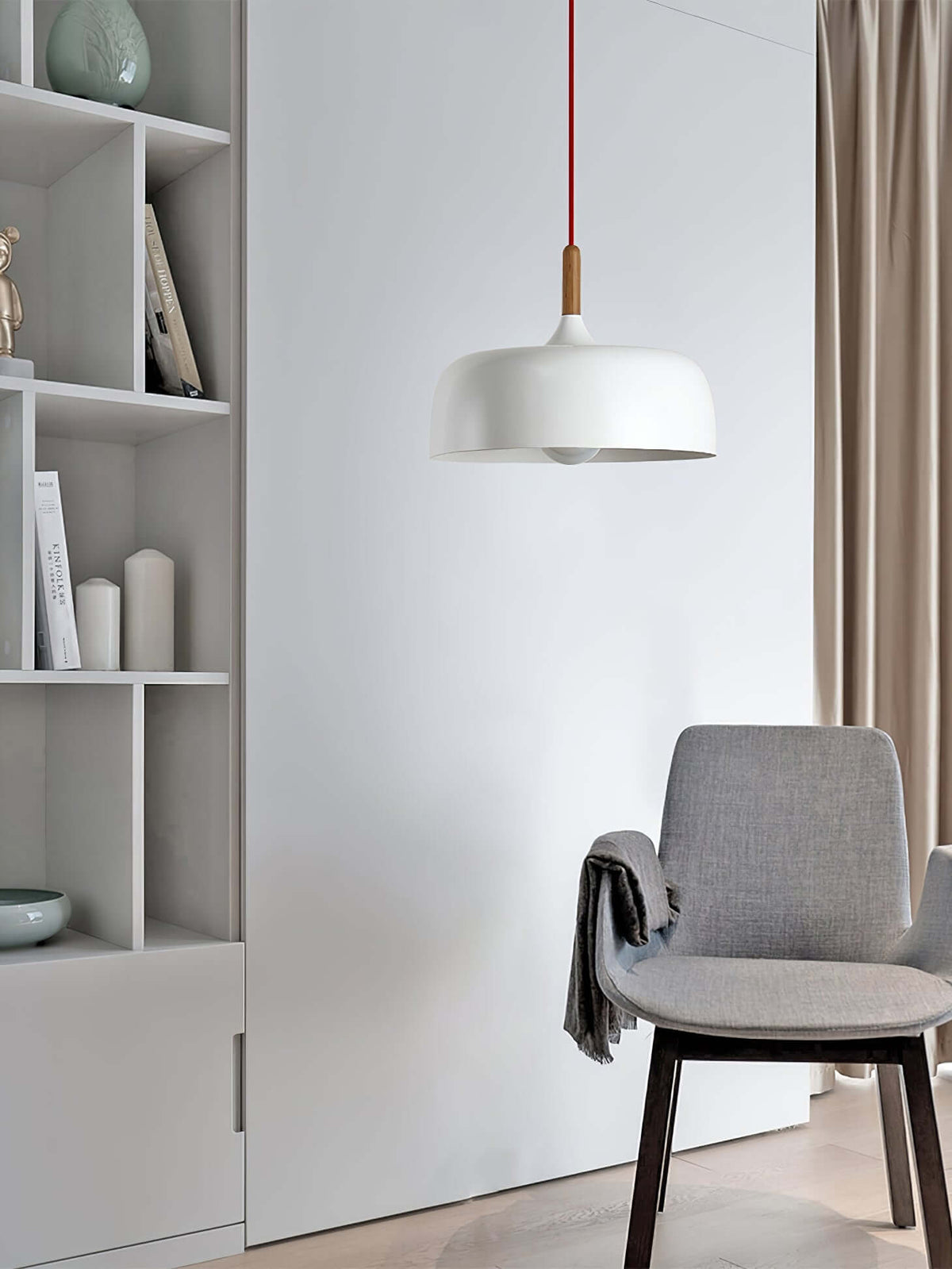 Sylivenne lampada a sospensione con paralume bianco in legno