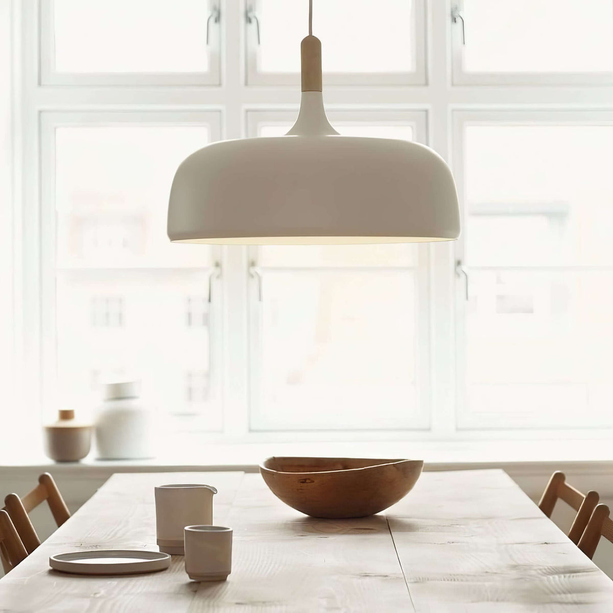 Sylivenne lampada a sospensione con paralume bianco in legno
