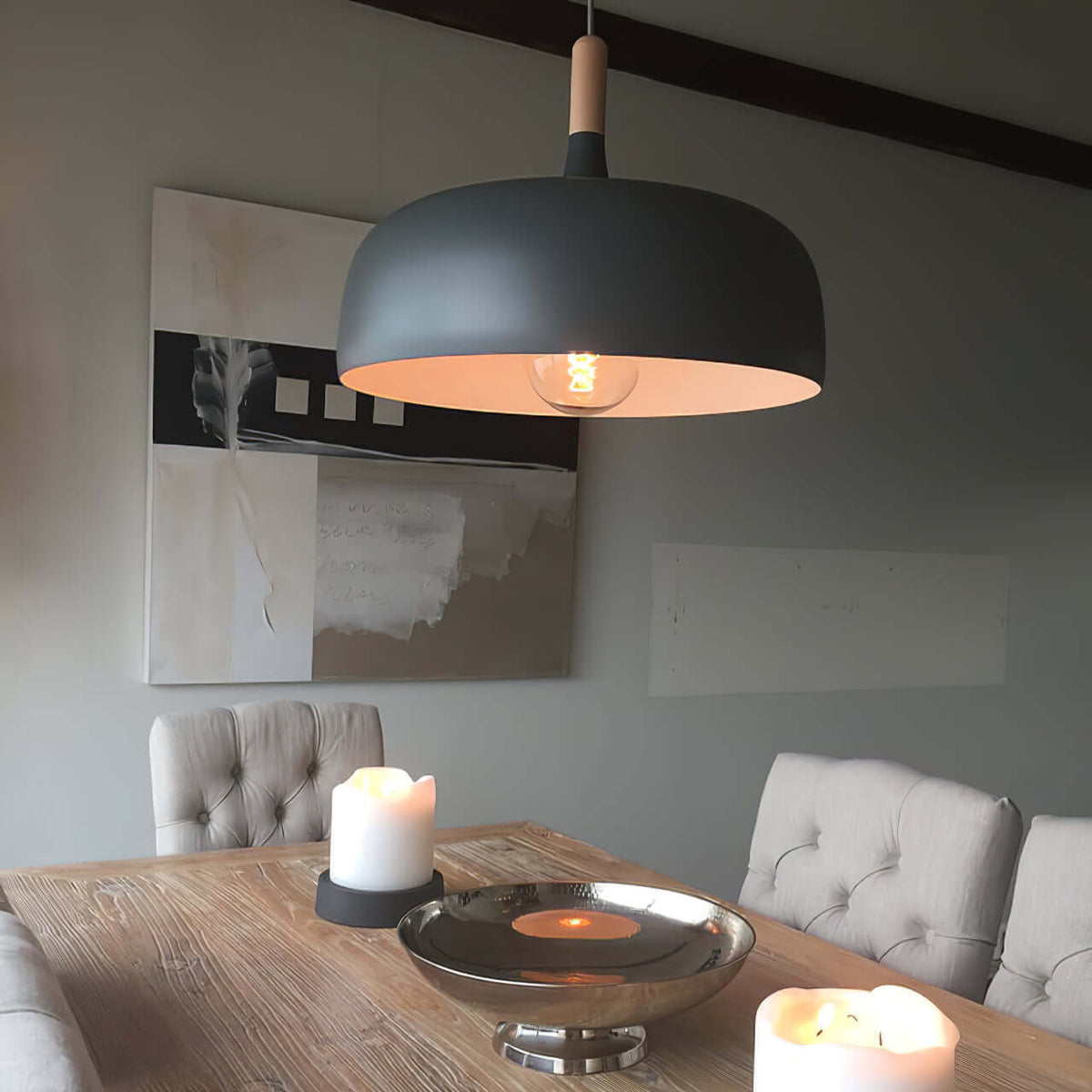 Sylivenne lampada a sospensione con paralume bianco in legno