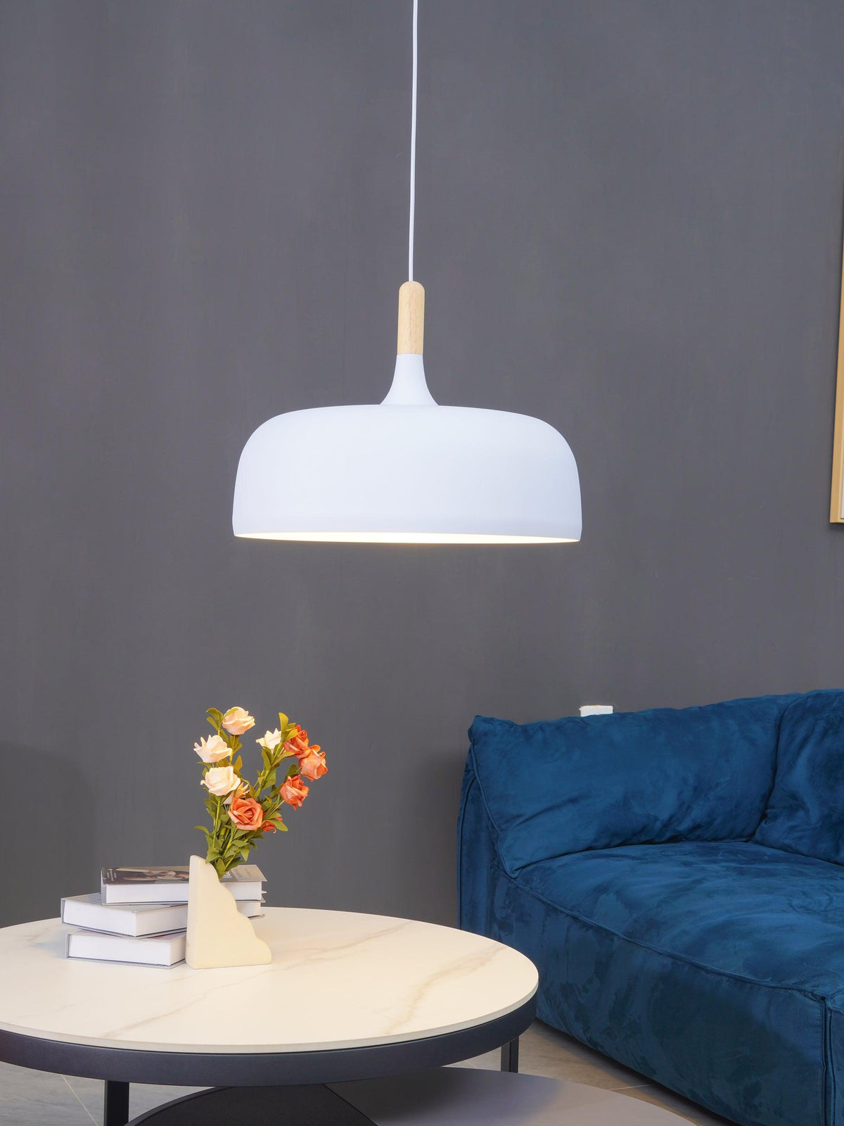 Sylivenne lampada a sospensione con paralume bianco in legno