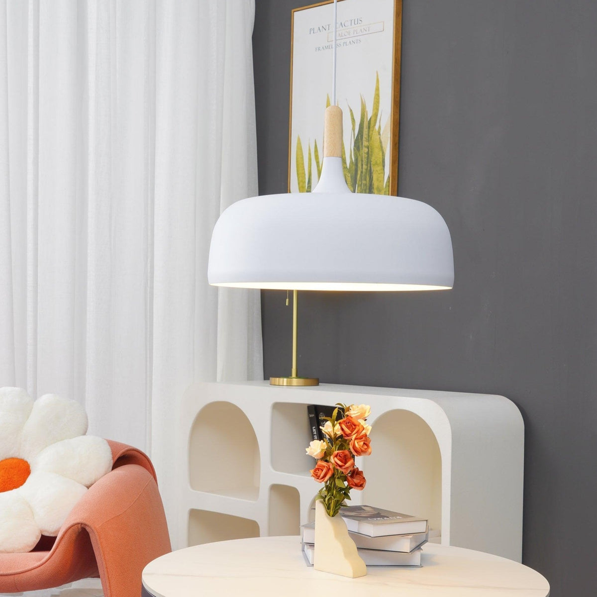 Sylivenne lampada a sospensione con paralume bianco in legno