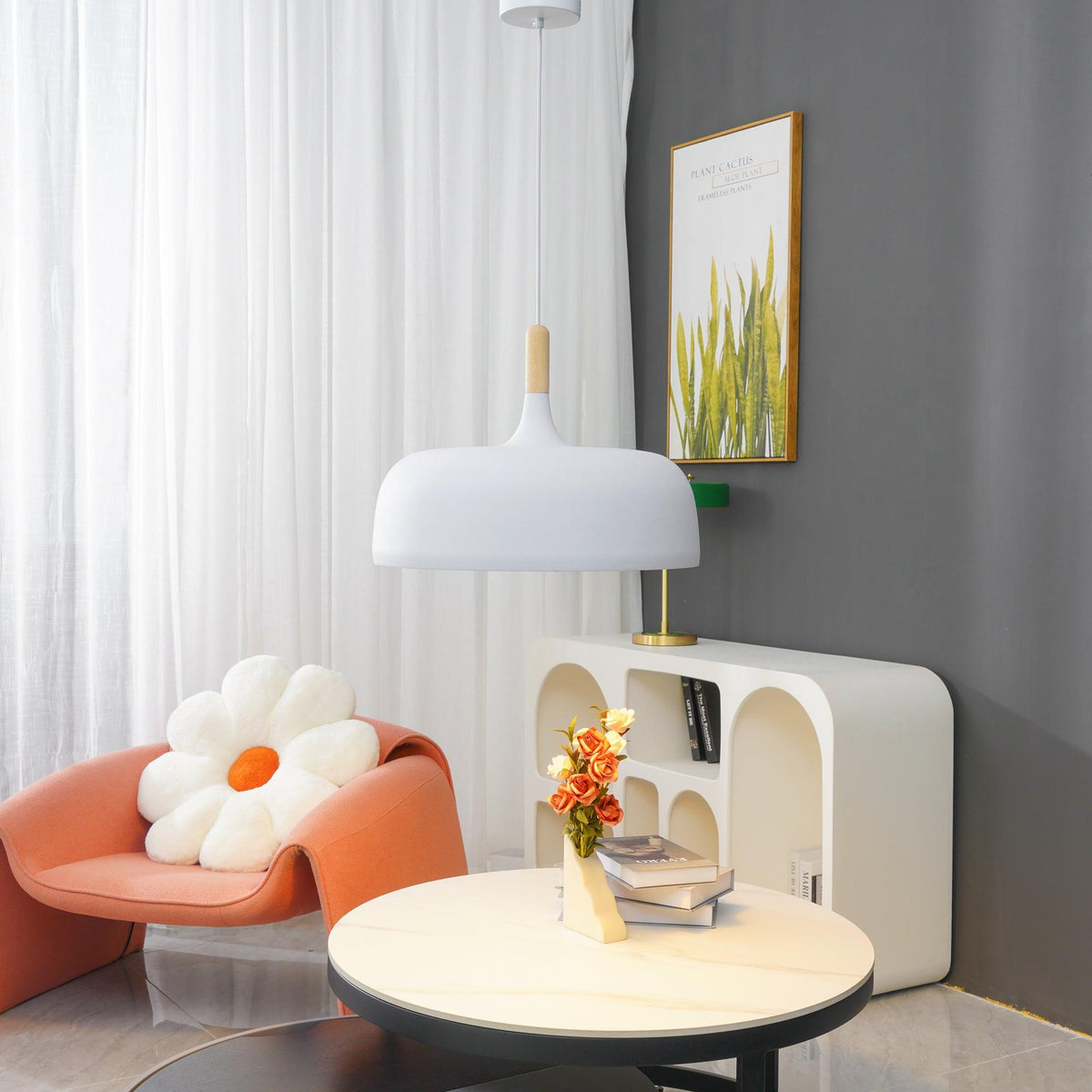 Sylivenne lampada a sospensione con paralume bianco in legno