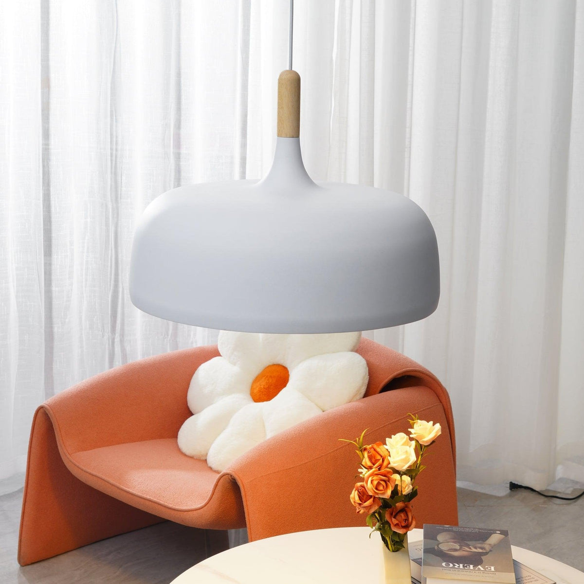 Sylivenne lampada a sospensione con paralume bianco in legno
