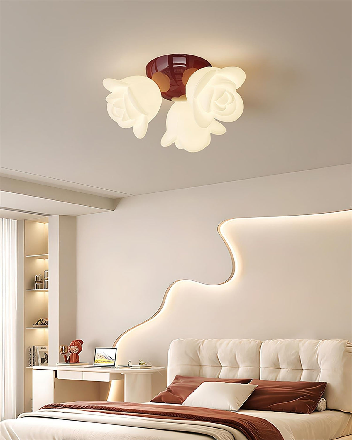 Lampada da soffitto con rosone in metallo e paralume a forma di rosa PE, accento artistico floreale