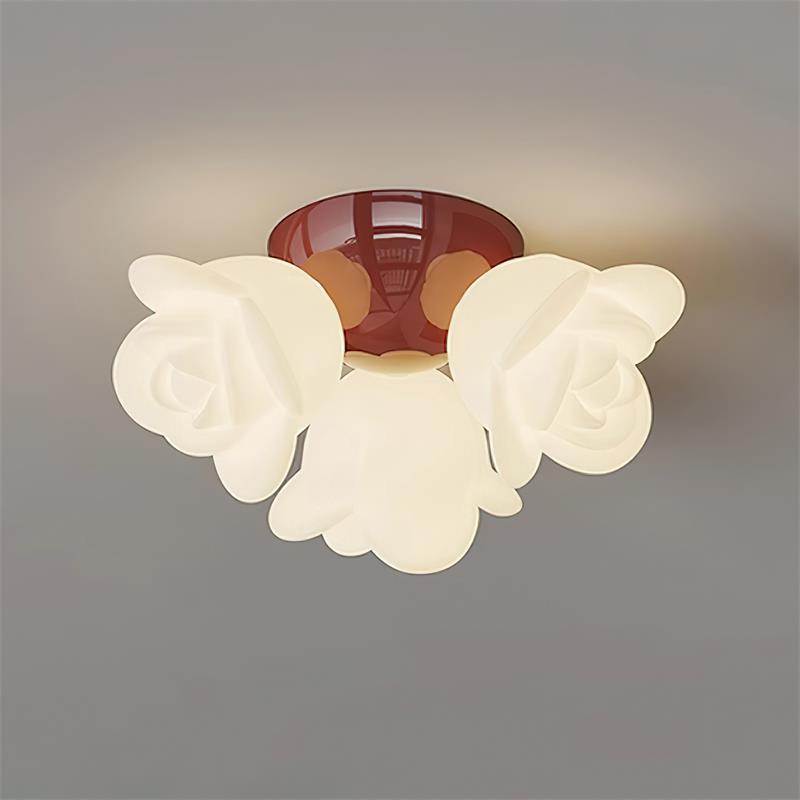 Lampada da soffitto con rosone in metallo e paralume a forma di rosa PE, accento artistico floreale