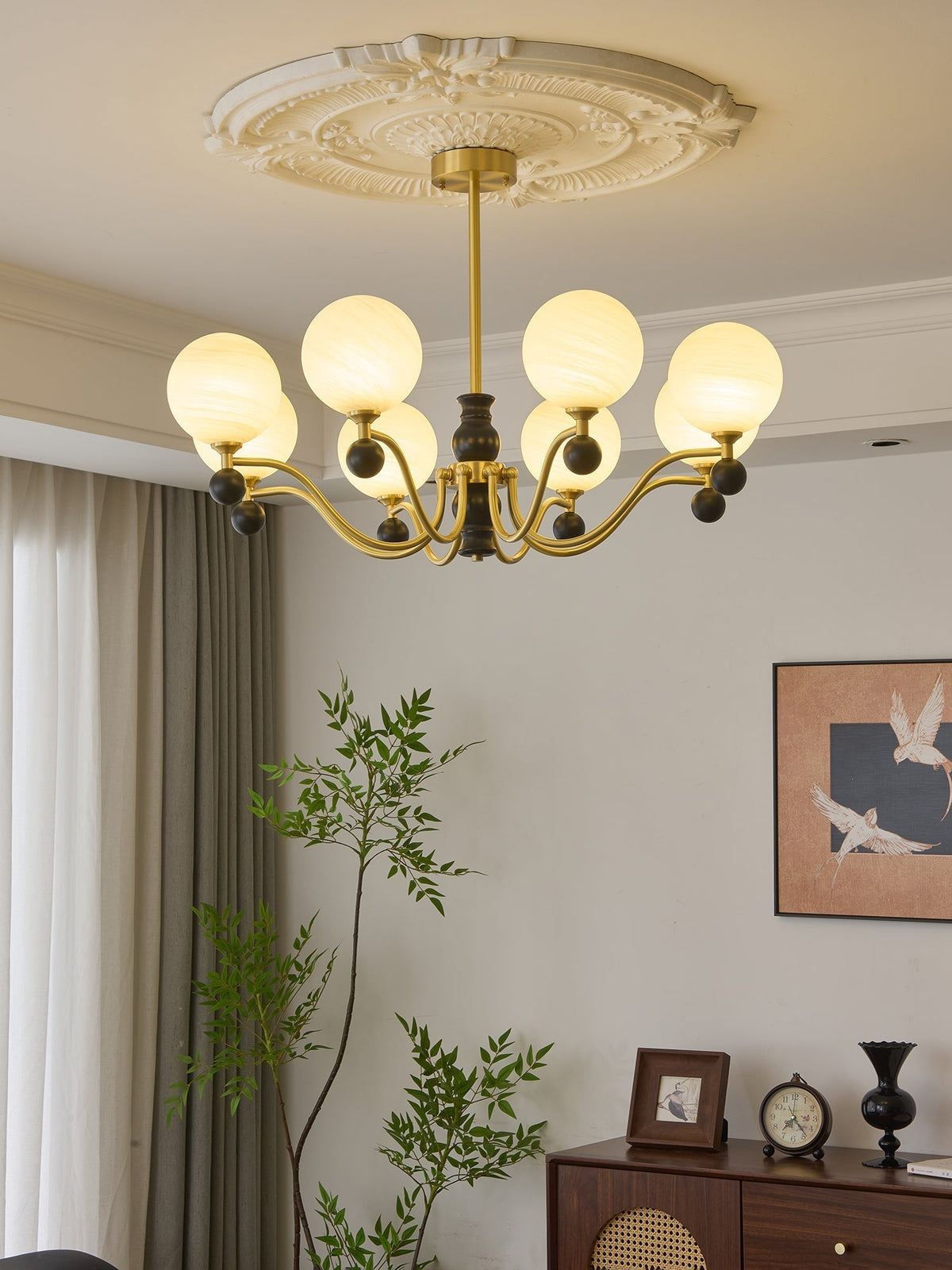 Ershaan lampadario sfera Eleganza vintage in ottone e legno