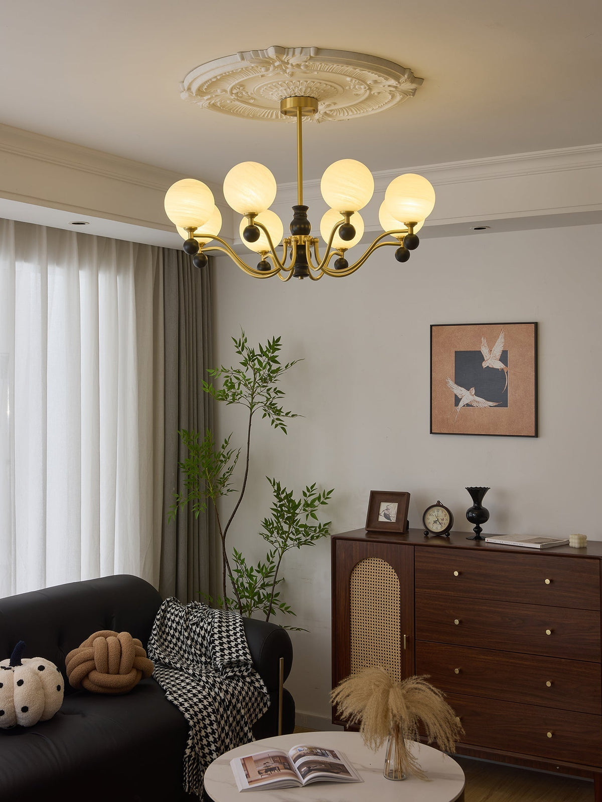 Ershaan lampadario sfera Eleganza vintage in ottone e legno