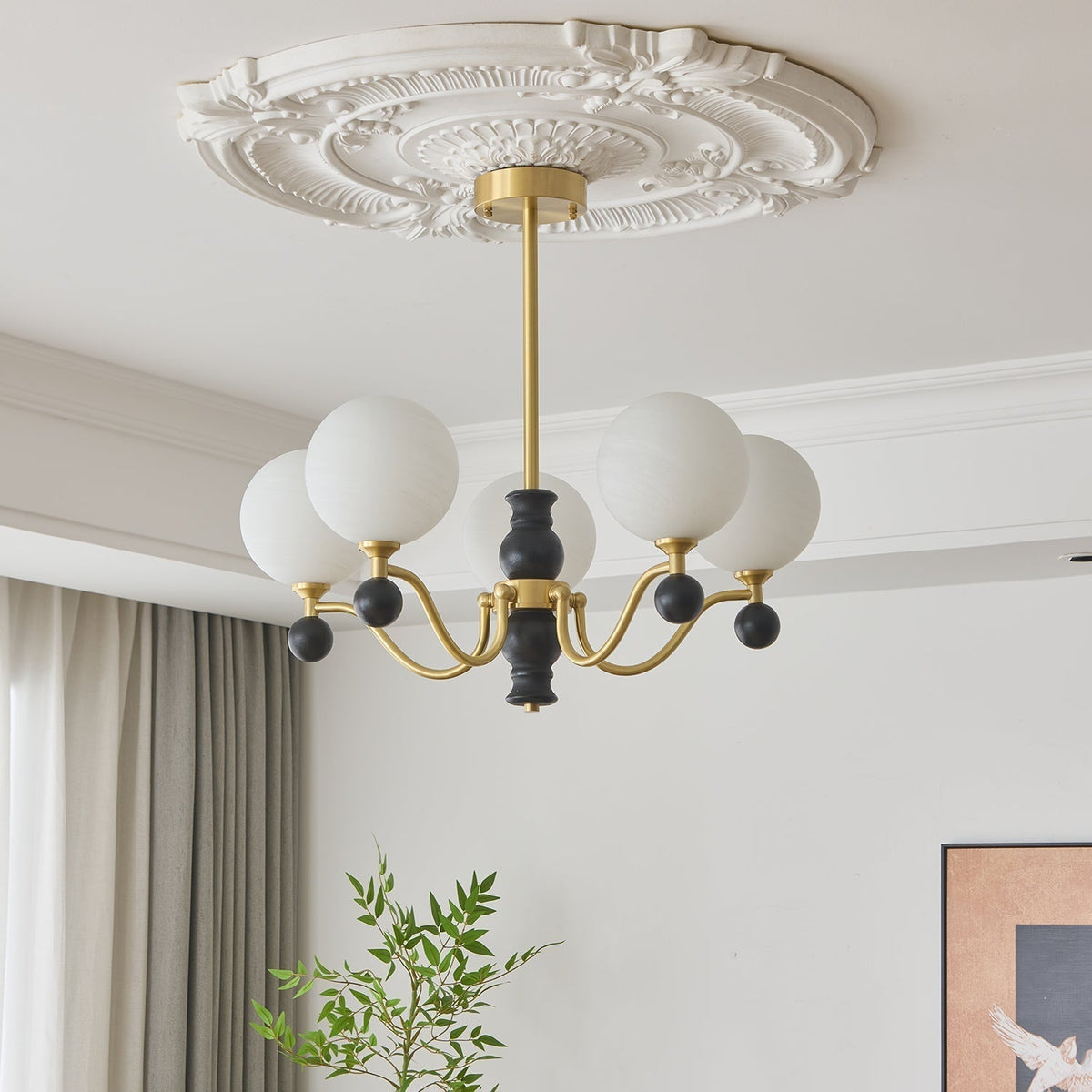 Ershaan lampadario sfera Eleganza vintage in ottone e legno