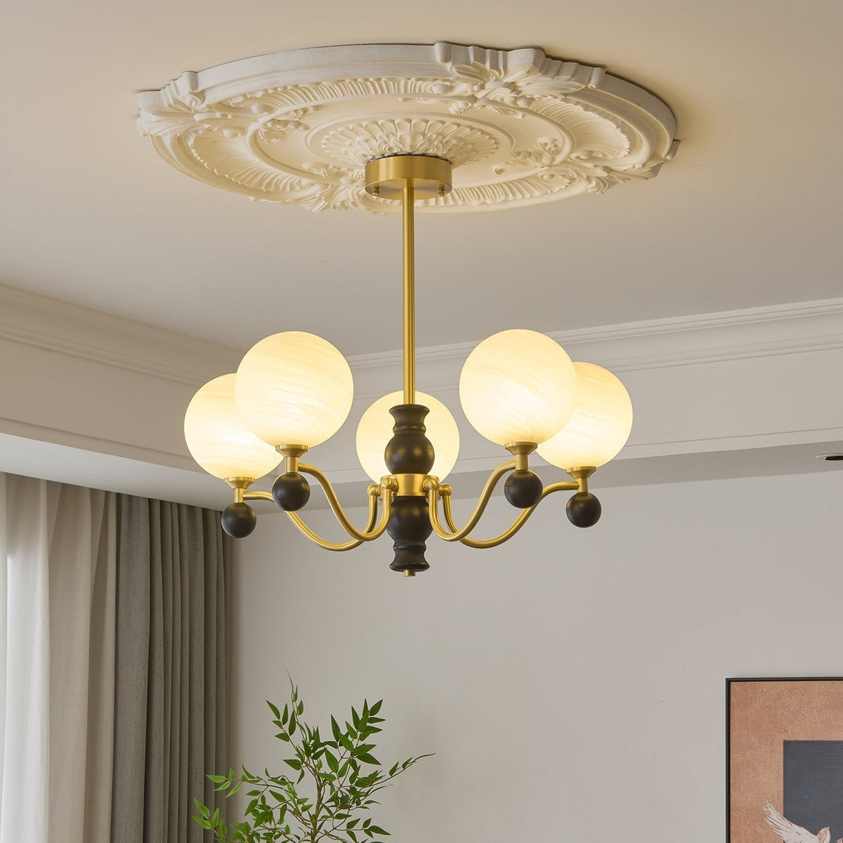 Ershaan lampadario sfera Eleganza vintage in ottone e legno