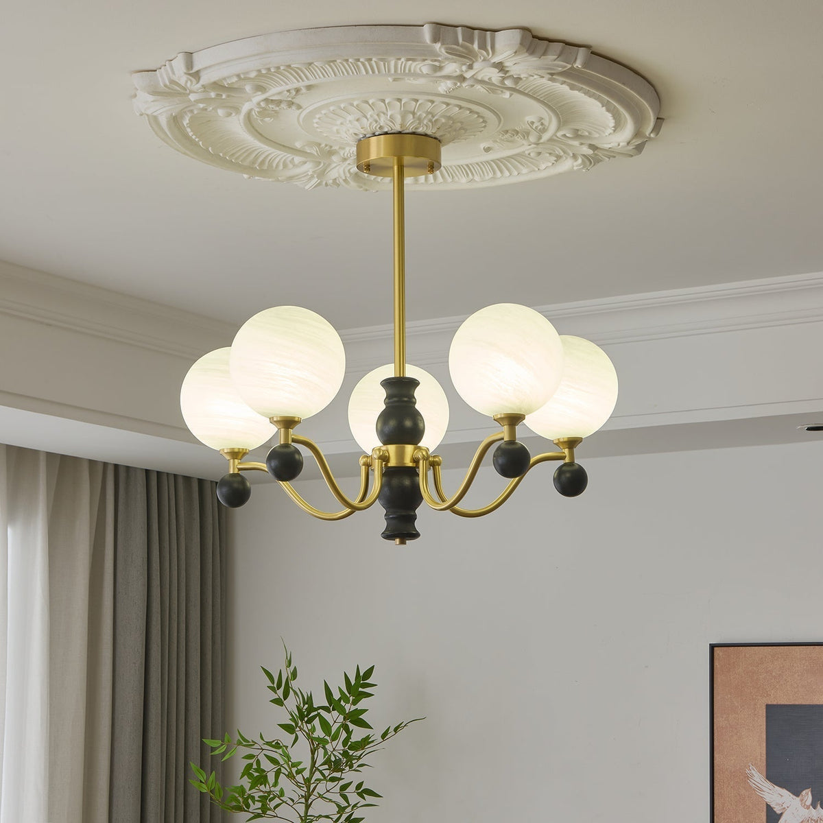Ershaan lampadario sfera Eleganza vintage in ottone e legno