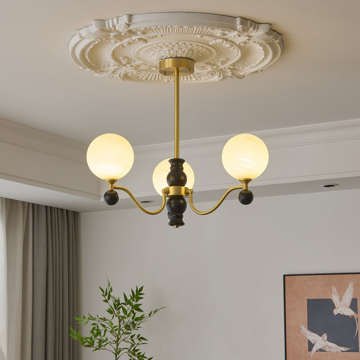 Ershaan lampadario sfera Eleganza vintage in ottone e legno