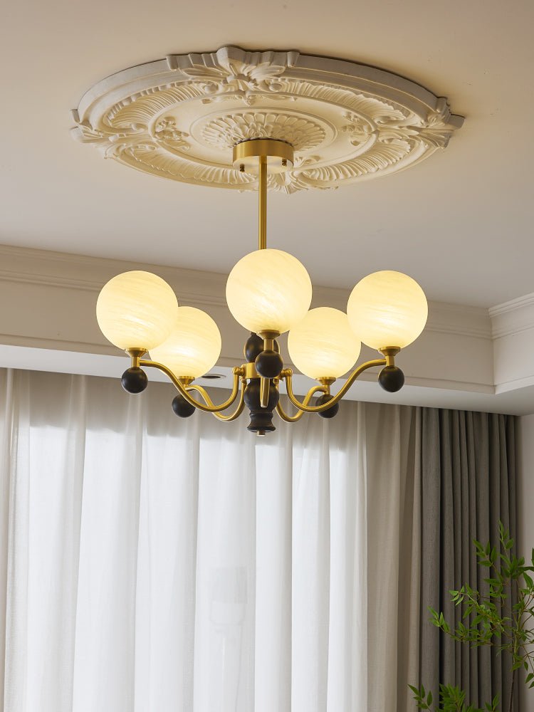 Ershaan lampadario sfera Eleganza vintage in ottone e legno