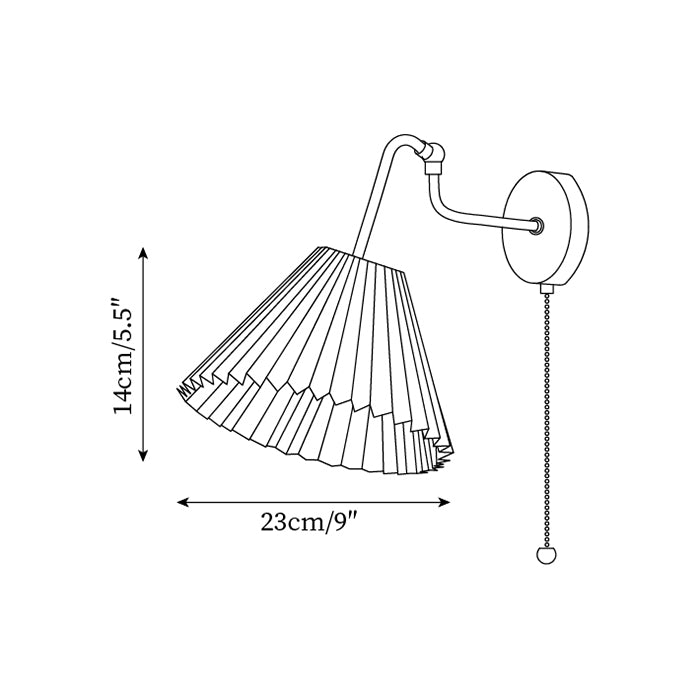 Lampada da parete vintage in ottone e noce con paralume in tessuto a pliche