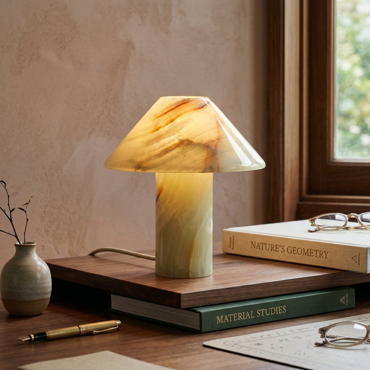 Pillar lampada da tavolo in pietra Onyx ciano