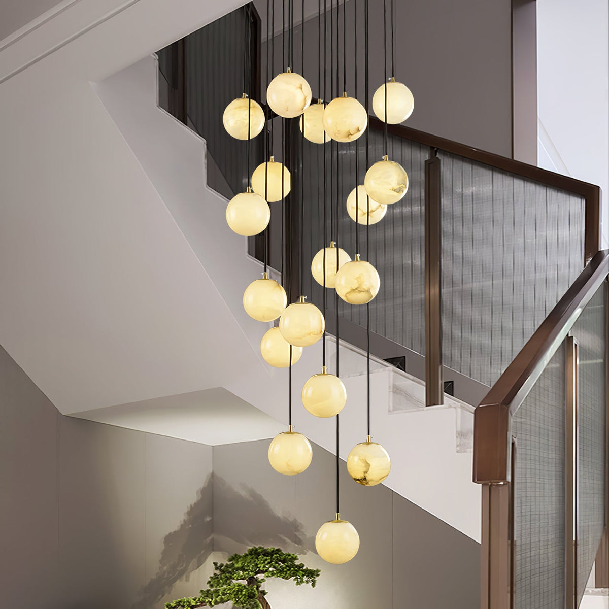 Gloruvye lampadario moderno a grappolo Sferico in alabastro